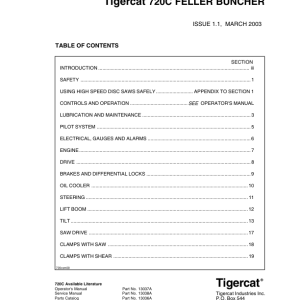 Tigercat 720C Feller Buncher Repair Service Manual (SN 7203001 - 7203499)