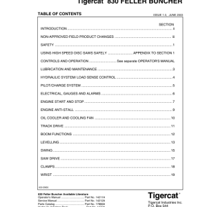 Tigercat 830 Feller Buncher Repair Service Manual
