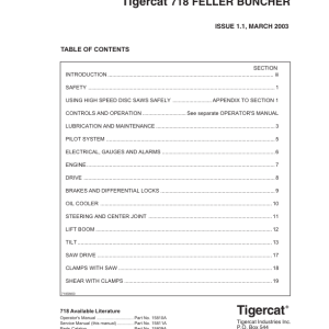 Tigercat 718 Feller Buncher Repair Service Manual (SN 7180101 - 7180900)
