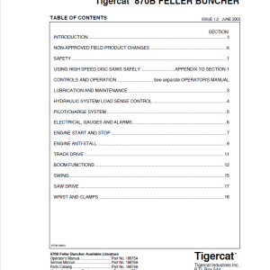 Tigercat 870B, L870B Feller Buncher Repair Service Manual