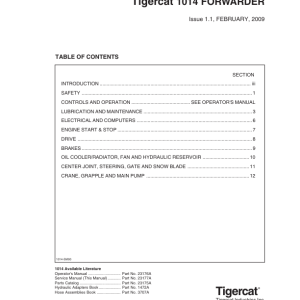 Tigercat 1014 Forwarder Repair Service Manual (10140101 - 10140500)