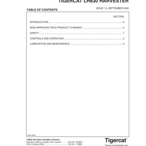 Tigercat LH830 Harvester Operators Manual (83080191 - 83080999)