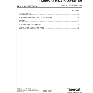 Tigercat H822 Harvester Repair Service Manual (822H0101 - 82230999)