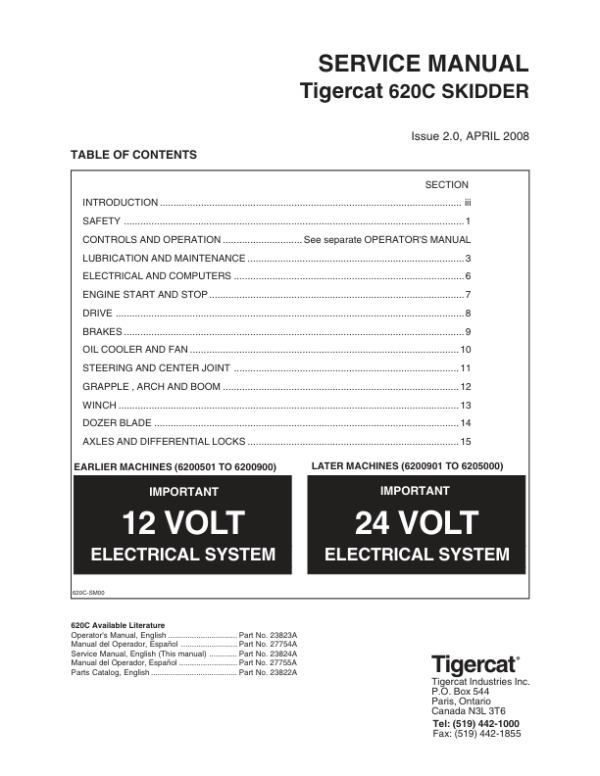 Tigercat 620C Skidder Repair Service Manual (6200501 – 6205000)