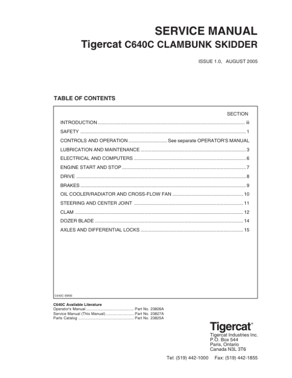 Tigercat C640C Skidder Repair Service Manual (6401601 – 6401999)