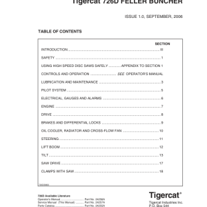 Tigercat 726D Feller Buncher Repair Service Manual (SN 7262001 - 7262499)