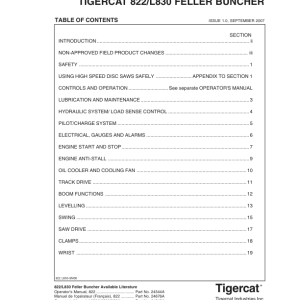 Tigercat 822, L830 Feller Buncher Repair Service Manual