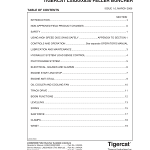 Tigercat LX830, X830 Feller Buncher Repair Service Manual