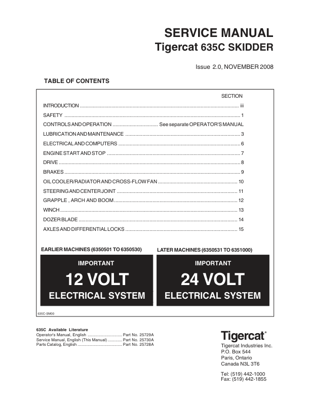 Tigercat 635C Skidder Repair Service Manual (6350501 – 6351000)