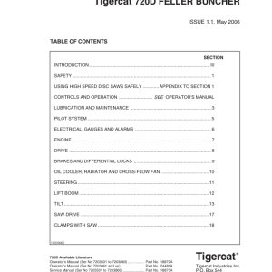 Tigercat 720D Feller Buncher Repair Service Manual (SN 7203501 - 7204400)