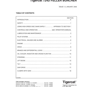 Tigercat 724D Feller Buncher Repair Service Manual (SN 7240201 - 7240999)