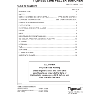 Tigercat 720E Feller Buncher Repair Service Manual (SN 7204401 - 7205500)