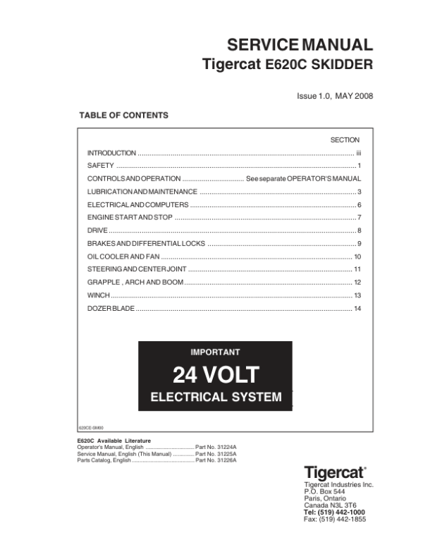 Tigercat E625C Skidder Repair Service Manual (6250301 – 6250330)