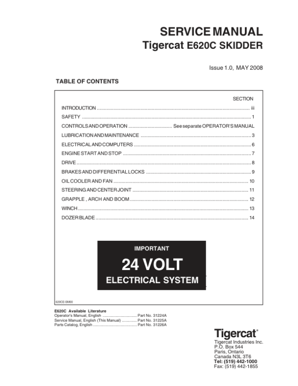 Tigercat E620C Skidder Repair Service Manual (6205001 – 6205200)