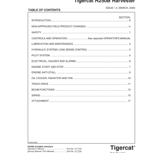 Tigercat H250B Harvester Repair Service Manual (250H0101 - 250H2000)