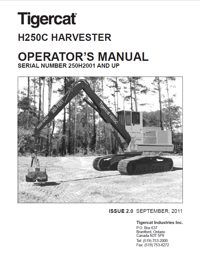 Tigercat H250C Harvester Operators Manual (250H2001 – 250H2200)