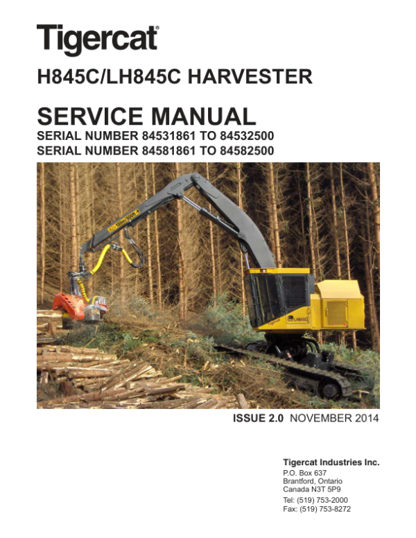 Tigercat H845C, LH845C Harvester Repair Service Manual