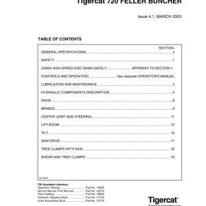 Tigercat 720 Feller Buncher Repair Service Manual (SN 7200101 - 7201660)