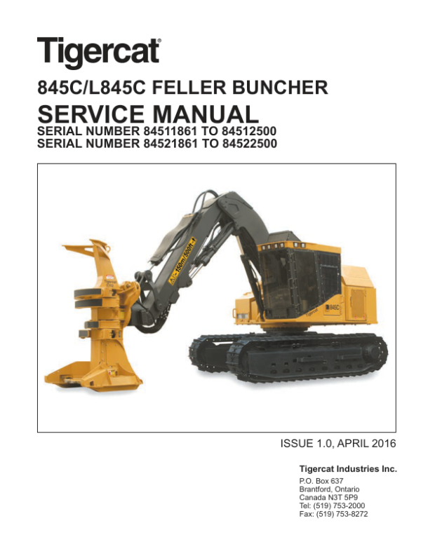 Tigercat 845C, L845C Feller Buncher Repair Service Manual