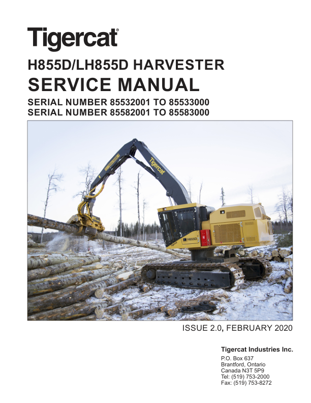 Tigercat H855D, LH855D Harvester Repair Service Manual (85532001 – 85583000)
