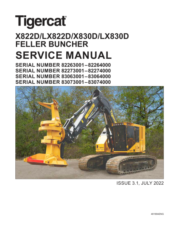 Tigercat X822D, LX822D, X830D, LX830D Feller Buncher Repair Service Manual