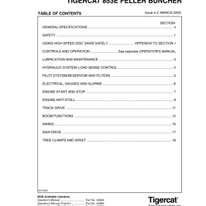 Tigercat 853E, 853T, L853E Feller Buncher Repair Service Manual