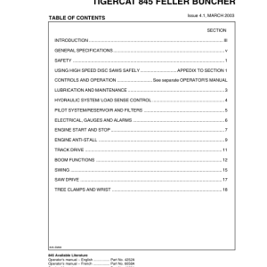 Tigercat 845 Feller Buncher Repair Service Manual (SN 8450101 - 8450475)