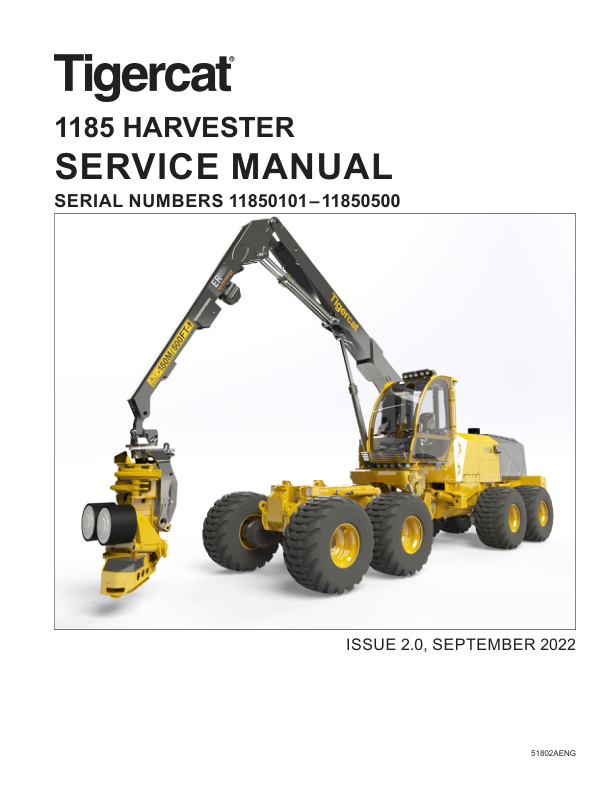 Tigercat 1185 Harvester Repair Service Manual (11850101 – 11850500)