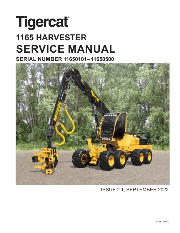 Tigercat 1165 Harvester Repair Service Manual (11650101 – 11650500)