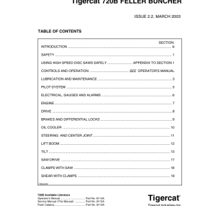Tigercat 720B Feller Buncher Repair Service Manual (SN 7202001 - 7202999)
