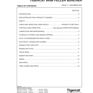 Tigercat 845B Feller Buncher Repair Service Manual (SN 8450501 - 8451499)