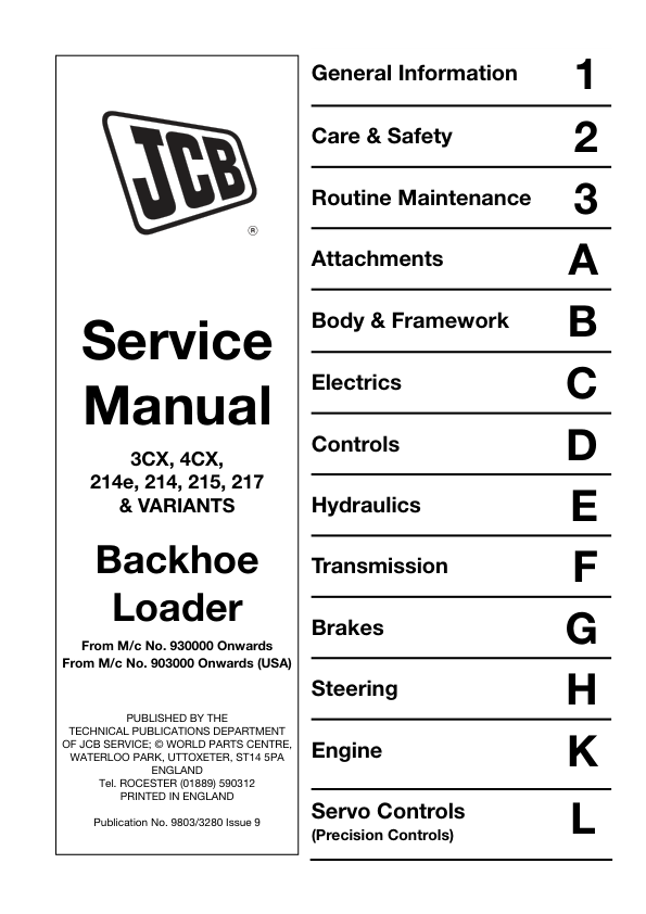 JCB 3CX, 4CX, 214, 215, 217 Loader Service Repair Manual (0930000 - 0959999)