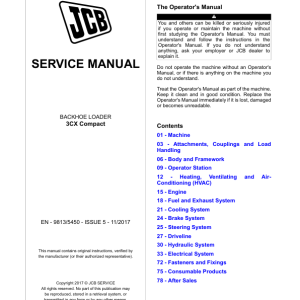 JCB 3CX Compact Backhoe Loader Service Repair Manual (SN 2454201 - 3205721)