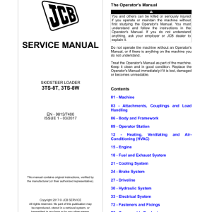 JCB 3TS-8T, 3TS-8W Skidsteer Loader Service Repair Manual