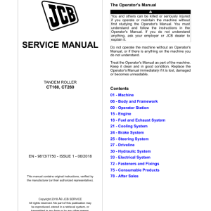 JCB CT160, CT260 Tandem Roller Service Repair Manual