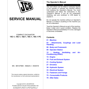 JCB 15C-1, 16C-1, 18Z-1, 19C-1, 19C-1 PC Excavator Service Repair Manual