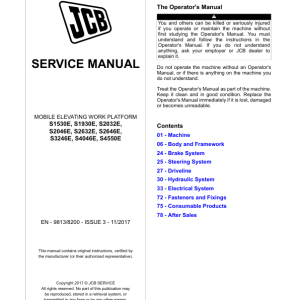 JCB S1530E, S1930E, S2032E, S2046E, S2632E, S2646E, S3246E, S4046E, S4550E Repair Manual