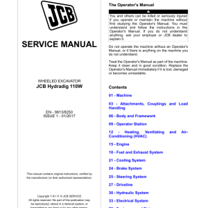 JCB 110W Hydradig Wheleed Excavator Service Repair Manual