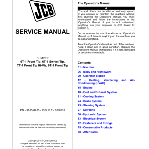 JCB 6T-1 Front Tip, 6T-1 Swivel Tip, 7T-1 Front Tip Hi-Viz, 9T-1 Front Tip Dumper Repair Manual