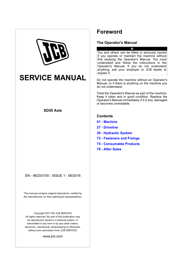 JCB SD55 Steer Drive Axles Service Repair Manual