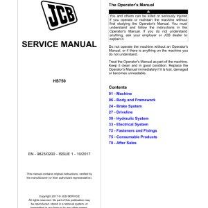 JCB HS750 Transmission Axle Service Repair Manual
