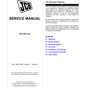 JCB SD70, SD80 Steer Drive Axles Service Repair Manual