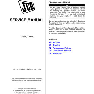 JCB TG300, TG310 Transfer Gearbox Service Repair Manual