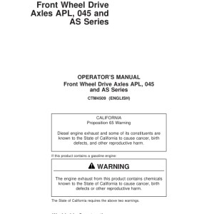 John Deere Front Wheel Drive Axles APL, 045 and AS Series Repair Manual (CTM4509)