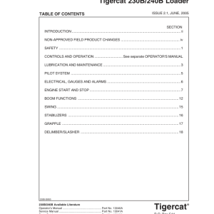 Tigercat 230B, 240B Loader Repair Service Manual
