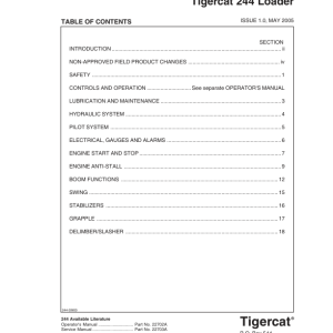 Tigercat 244 Loader Repair Service Manual (2440111 - 2440500)