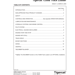 Tigercat T250B Loader Repair Service Manual (250T0501 - 250T2000)