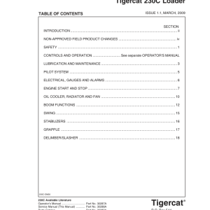 Tigercat 230C Loader Repair Service Manual (2301501 - 2301999)
