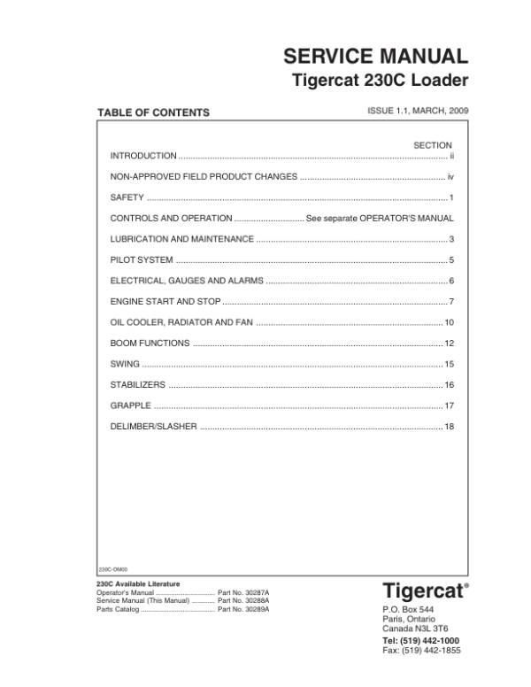 Tigercat 230C Loader Repair Service Manual (2301501 - 2301999)