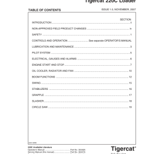 Tigercat 220C Loader Repair Service Manual (2200501 - 2200600)